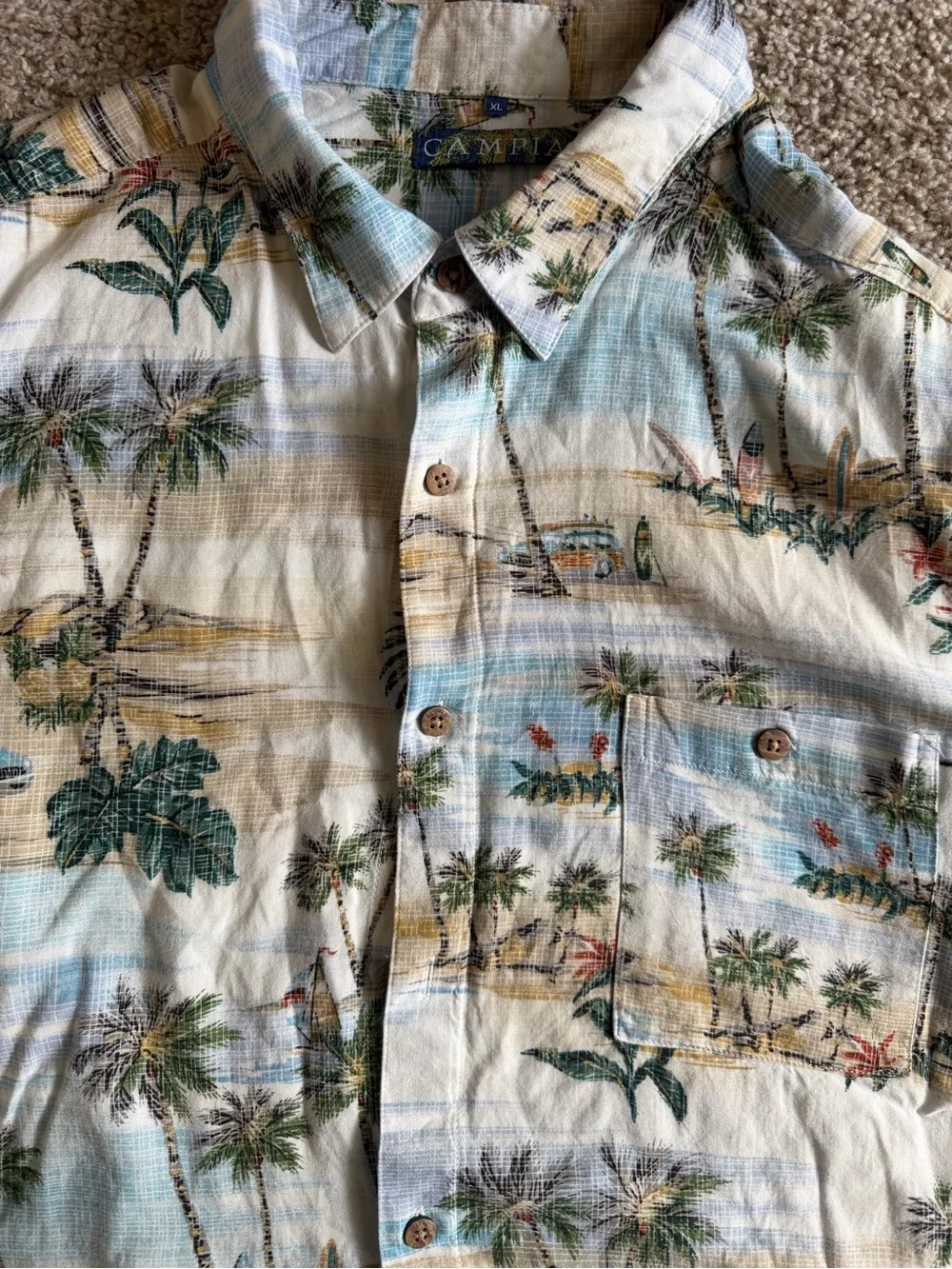 Casual Short-Sleeve Hawaiian Shirt - Cream & Light Blue